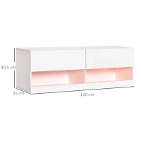 HOMCOM Mueble de TV de Pared con luces LED y Mando a Distancia Mueble Colgante en Blanco de Alto Brillo para Salón Dormitorio Carga 30 kg 120x35x40,5 cm(m-3)