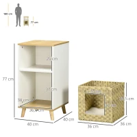 PawHut Katzenhöhle aus Rattan mit Stauraum, inkl. waschbaren Kissen, 40 cm x 40 cm x 77 cm, Eiche + Weiß + Beige(m-3)