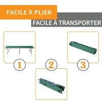 Outsunny Lit de camp lit d'appoint pliable 193 x 64 x 40 cm avec sac de transport polyester Oxford métal vert et gris(m-4)
