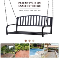 Outsunny Banc Suspendu 2 Places balancelle de Jardin en métal dim. 127L x 60l x 53H cm chaînes incluses métal époxy Noir(m-6)