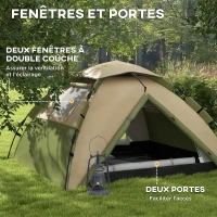 Outsunny Tente de camping familiale 3-4 personnes dôme légère ventilée étanche 3000 mm sac de transport et crochet supérieur(m-6)