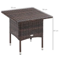 Outsunny Outdoor Rattan Side Table Coffee Table with Plastic Board, Full Woven Table Top for Patio, Garden, Balcony, Mixed Brown(m-3)