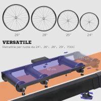 HOMCOM Rullo per Bicicletta Portatile Allenamento Fitness da Casa, Supporto Bici da Terra con Lunghezza Regolabile 49x16x82-137cm(m-4)
