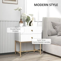 HOMCOM Elegant Two-Drawer Bedside Table - White(m-4)