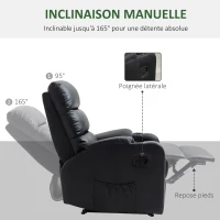 HOMCOM Fauteuil de Relaxation inclinable avec Repose-Pied Ajustable revêtement synthétique Noir(m-5)