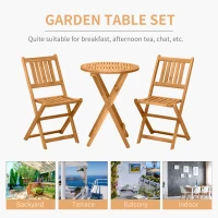 Outsunny 3 Piece Folding Bistro Set, Wooden Garden Table and Chairs for Outdoor, Patio, Yard, Porch, Teak(m-4)