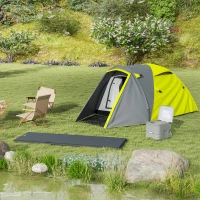 Outsunny Two-Man Dome Tent, with Front Porch and Accessories - Yellow/Grey(m-9)