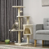 PawHut Albero Tiragraffi per Gatti con Cassetta, Pallina, Corda per Gioco e Relax, 40x40x116 cm, Beige(m-2)