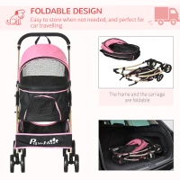 PawHut Detachable Pet Stroller with Rain Cover, 3 In 1 Cat Dog Pushchair, Foldable Carrying Bag w/ Universal Wheels, Brake, Canopy, Basket, Storage Bag for Small and Tiny Dogs - Pink(m-6)