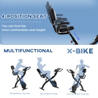 HOMCOM 2-in-1 Folding Exercise Bike with 8-Level Magnetic Resistance, Arm Resistance Band, Pulse Sensor, Black(m-5)