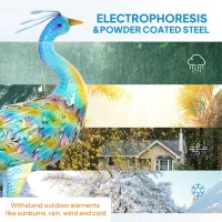 Outsunny Peacock Garden Statue, Standing Garden Ornament, Metal Garden Gift with Stakes for Patio Pond Landscape Decoration, Multi-Colour(m-5)