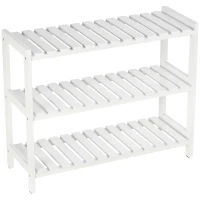 HOMCOM 3-Tier Shoe Rack Wood Frame Slatted Shelves Spacious Open Hygienic Storage Home Hallway Furniture Family Guests 70L x 26W x 57.5H cm - White(m-11)