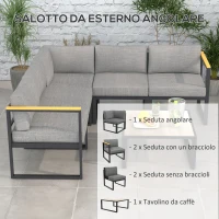 Outsunny Salotto da Giardino con Divano e Tavolino in Alluminio con Cuscini Imbottiti, Grigio(m-4)