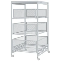 HOMCOM Carrello Portaoggetti a 3 Livelli in Truciolato e Acciaio, 34x29.5x57.5 cm, Bianco(m-1)