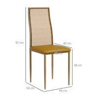 HOMCOM Juego de 2 Sillas de Comedor con Respaldo de Ratán PE Asiento Tapizado de Cuero PU y Patas de Acero 40x50x97 cm Ocre(m-3)