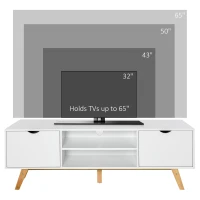 HOMCOM TV Stand Cabinet for TVs up to 65", Media Unit w/Wood Legs Storage Shelves Entertainment Center Modern Living Room Home Furniture White(m-4)