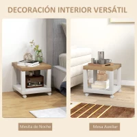 HOMCOM Mesa Auxiliar con Ruedas Estante Abierto Mesa para Sofá Sala Dormitorio 40x40x40 cm Natural y Blanco(m-7)