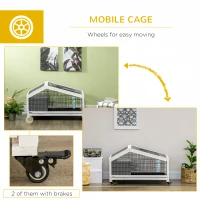 PawHut Rabbit Hutch, Wheeled Rabbit Cage w/ Water Bottle, Plastic Slide-Out Tray - Grey(m-7)