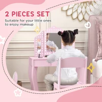 AIYAPLAY Kids Dressing Table Sets with Stool and Tri-Fold Mirror, Drawer for Playroom, Bedroom - Pink(m-4)