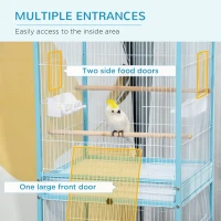 PawHut Bird Cage Budgie Cage 2 In 1 Large Aviary with Wheels Removable Trays for Finch Canaries Cockatiels Light Blue(m-5)