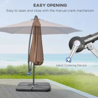 Outsunny 3(m) Garden Banana Parasol Cantilever Umbrella with Crank Handle, Cross Base, Weights and Cover for Outdoor, Hanging Sun Shade, Coffee(m-4)