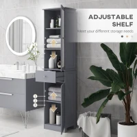 kleankin Bathroom Storage Cabinet with 3-tier Shelf Drawer Door, Floor Cabinet Free Standing Tall Slim Side Organizer Shelves, Grey(m-6)