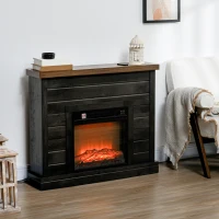 HOMCOM Camino Elettrico 1800W con Effetto Fiamma e Telecomando, in Legno, Metallo e Vetro, 96.5x22x81.7 cm, Grigio Scuro(m-2)