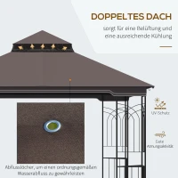 Outsunny Gartenpavillon mit Doppeldach Pavillon Gartenzelt Festzelt Partyzelt mit 4 x Seitenwand Metall+Polyester Kaffee 2,99 x 2,99 x 2,74 m(m-4)