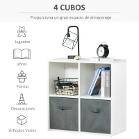 HOMCOM Estantería para Libros de 4 Cubos Librería Modular con 2 Cajones Extraíbles de Tela no Tejida para Oficina Estudio Dormitorio 61,5x30x61,5 cm Blanco y Gris(m-4)