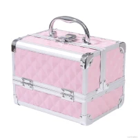 HOMCOM Mallette à maquillage rangement à 3 niveaux avec miroir verrouillage avec 2 clés dim. 20L x 15l x 15H cm rose(m-10)