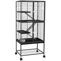 PawHut Rolling Chinchilla Cage, Small Animal Cage for Ferrets w/ Three Doors, Storage, Shelf, Tray Tray, Bowl, Water Bottle(m-1)
