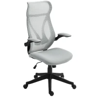 HOMCOM Silla de Oficina Giratoria con Altura Ajustable Reposabrazos Abatibles y Función de Basculante Carga 120 kg Gris Claro(m-10)