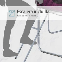 HOMCOM Cama Elástica Multifuncional Estable para Exterior e Interior Patio Gimnasio Trampolín Grande con Red Seguridad y Escalera Carga 100kg para Adultos y Niños Φ244x205 cm Rosa(m-6)