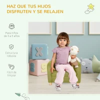HOMCOM Sillón Infantil Mini Sofá para Niños de +3 Años con Asiento Acolchado Reposabrazos Estructura de Madera 49x45x44cm Verde(m-6)