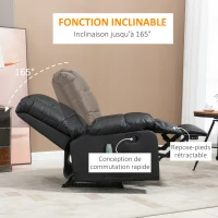 HOMCOM Fauteuil de massage fauteuil de relaxation massant avec dossier inclinable manuellement et repose-pied fauteuil TV revêtement synthétique télécommande incluse noir(m-6)