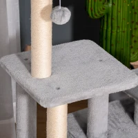 PawHut Árbol Rascador para Gatos Altura 114 cm con Postes de Sisal 3 Plataformas Casita y 2 Bolas Colgantes Gris Claro(m-8)