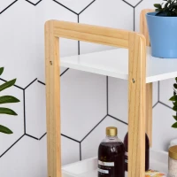 HOMCOM Etagère en Bambou de Salle de Bain étagère Debout 3 paniers + 2 étagères dim. 32L x 30l x 130H cm Beige Blanc(m-5)