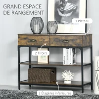 HOMCOM Table Console - Table d'entrée - Table d'appoint  Industriel 2 tiroirs 2 étagères métal Noir en Bois rustique(m-4)