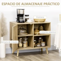 HOMCOM Aparador Mueble Auxiliar de Cocina con Puerta de Ratán y 2 Estantes de Almacenaje para Salón 80x39x70 cm Natural(m-4)