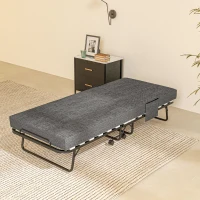HOMCOM Single Steel Frame Folding Bed, with Wheels - Black/Grey(m-9)