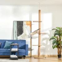PawHut Albero Tiragraffi per Gatti a 4 Livelli, Fissaggio a Soffitto Regolabile, 43x27x228-260cm(m-2)