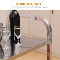 HOMCOM Carrello da Cucina 3 Ripiani Aperti 4 Ruote Omnidirezionali con 2 Freni Cuscinetti Anti-Collisione in Acciaio Inossidabile 430 Argento 90.5x50.5x88.2cm(m-6)