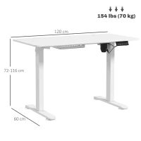 Vinsetto 72-116cm Adjustable Electric Standing Desk, 120 x 60cm Tabletop - White(m-3)