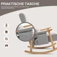 HOMCOM Schaukelstuhl mit Nierenkissen, breiter Sitz, Kautschukholzrahmen, bis 120 kg, Grau(m-6)
