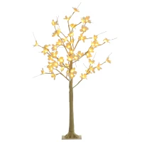 HOMCOM Árbol de Flor de Cerezo con 48 Luces LED IP44 en Blanco Cálido Decoración para Interiores 18x18x120 cm Caqui(m-11)