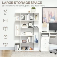 HOMCOM 5-Tier Bookshelf, Modern Bookcase with 13 Open Shelves, Freestanding Decorative Storage Shelving for Home Office and Study, White(m-5)