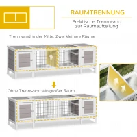 PawHut Kleintierstall Kleintierkäfig mit Bodenwanne Kleintierhaus mit Laufbox Stall Tannenholz Outdoor Weiß+Grau 161 x 50,5 x 53,3 cm(m-6)