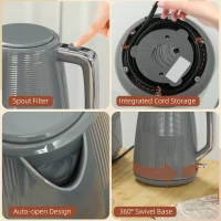 HOMCOM Kettle and Toaster Set, 1.7L 3000W Fast Boil Kettle & 2 Slice Toaster Kitchen Set with 7 Level Browning Controls, Defrost, Reheat, Boil-dry Protection, Grey(m-9)