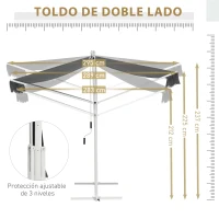 Outsunny Toldo de Pie Independiente 300x295x255 cm con Manivela Doble Cara Ángulo Ajustable Portátil Protección Solar para Jardín Terraza Patio Gris(m-5)