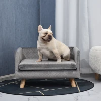 PawHut Canapé chien lit pour chien design scandinave coussin moelleux pieds bois massif dim. 64 x 45 x 36 cm velours gris(m-2)